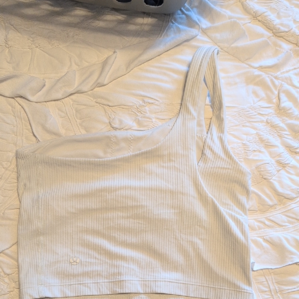 Lululemon Athletica White Ribbed Crop Top